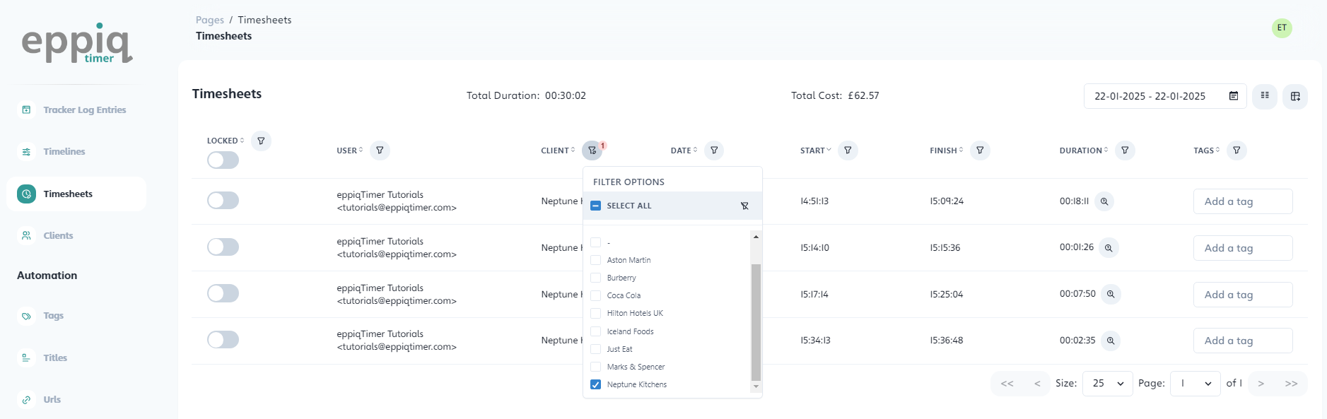 screenshot of eppiq Timer